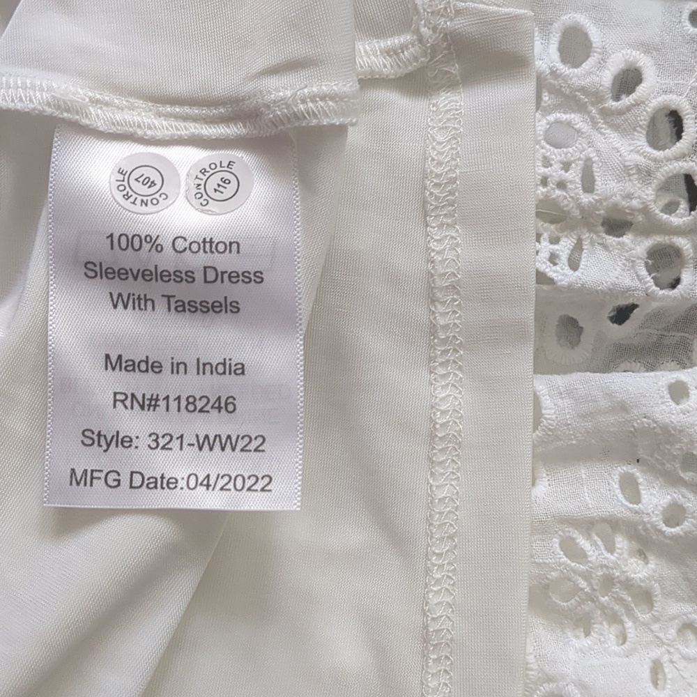 CABANA LIFE Essentials-White Sleeveless Halter-Tassels Eyelet Mini Dress SPF 50+ - Picture 12 of 14